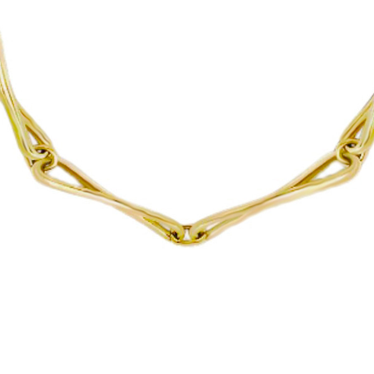 Close detail of Roseate WaterDrop large link necklace in 14k yellow gold with mother-of-pearl