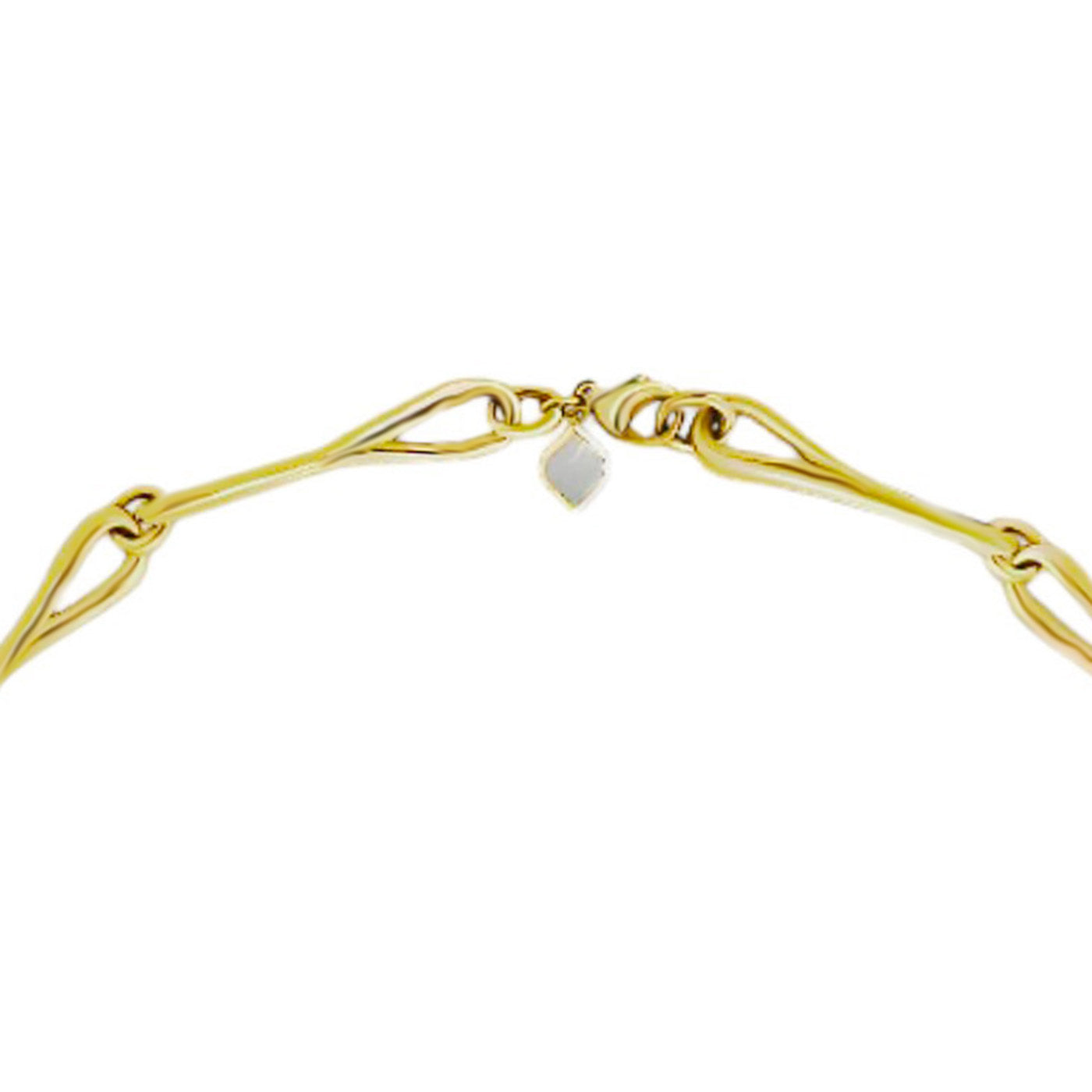 Close detail of Roseate WaterDrop large link necklace in 14k yellow gold with mother-of-pearl