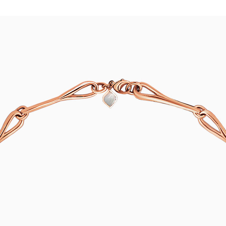 Close detail of Roseate WaterDrop large link necklace in 14k rose gold with mother-of-pearl