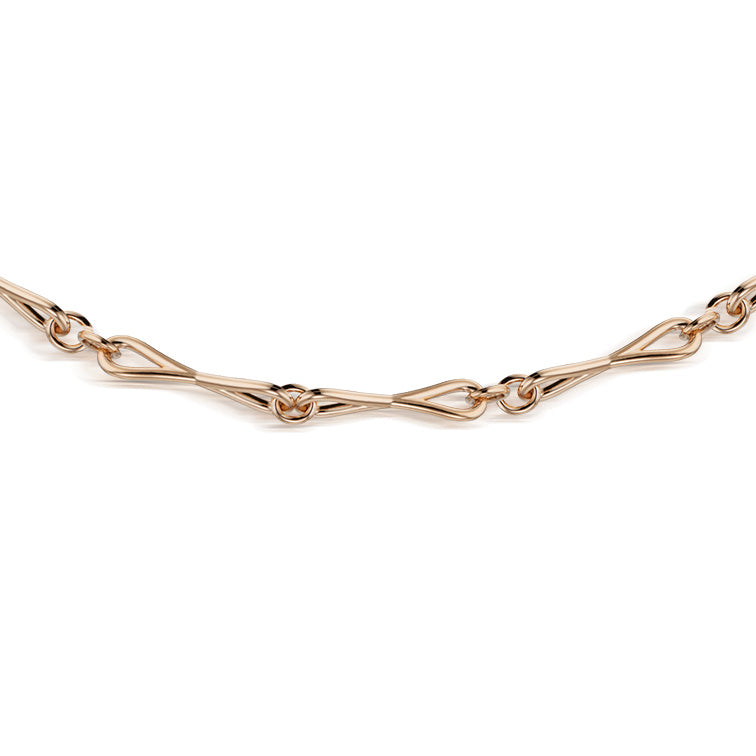 Close detail of Roseate WaterDrop medium link necklace in 14k rose gold with mother-of-pearl