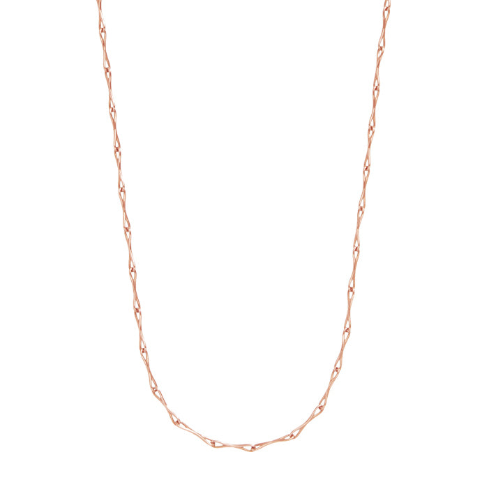 Close detail of Roseate WaterDrop small link necklace in 14k rose gold with mother-of-pearl