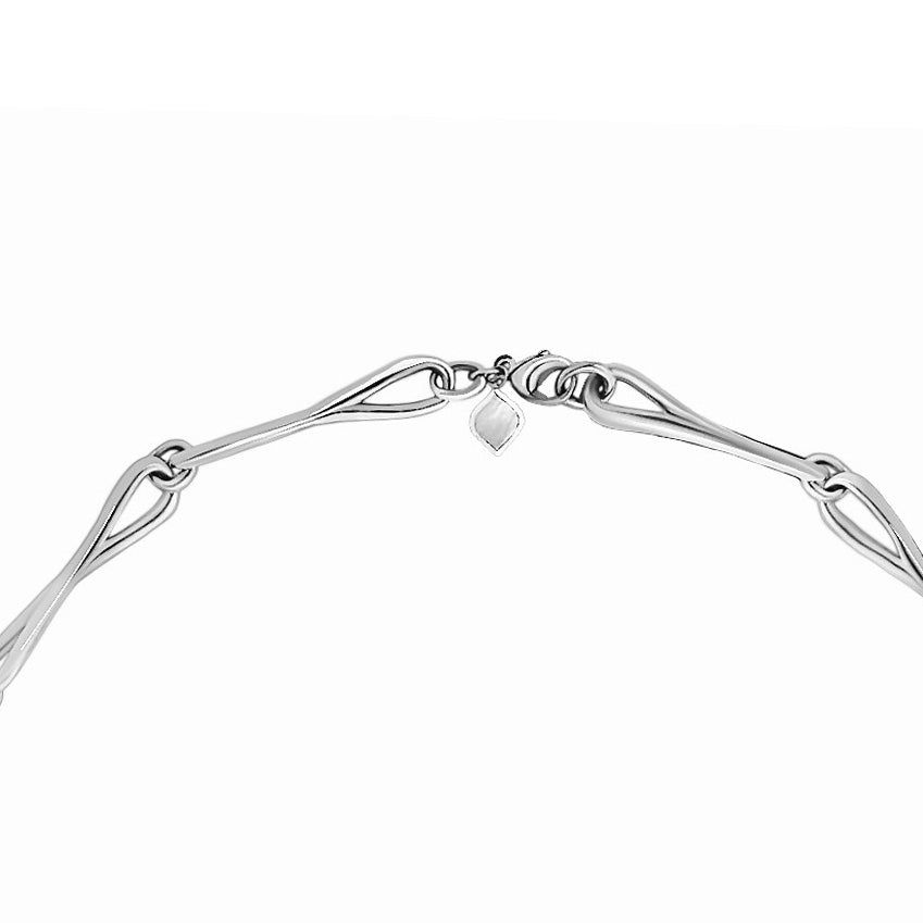 Close detail of Roseate WaterDrop large link necklace in sterling silver with mother-of-pearl