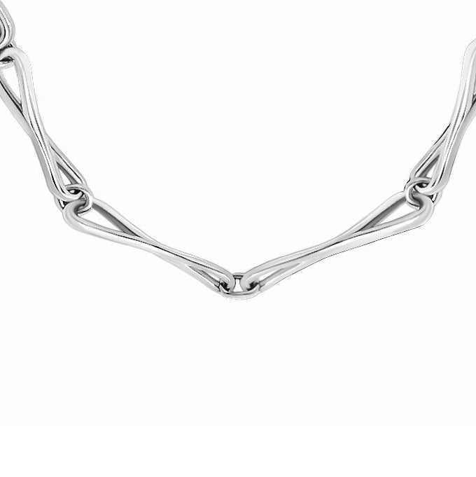 Close detail of Roseate WaterDrop large link necklace in sterling silver with mother-of-pearl