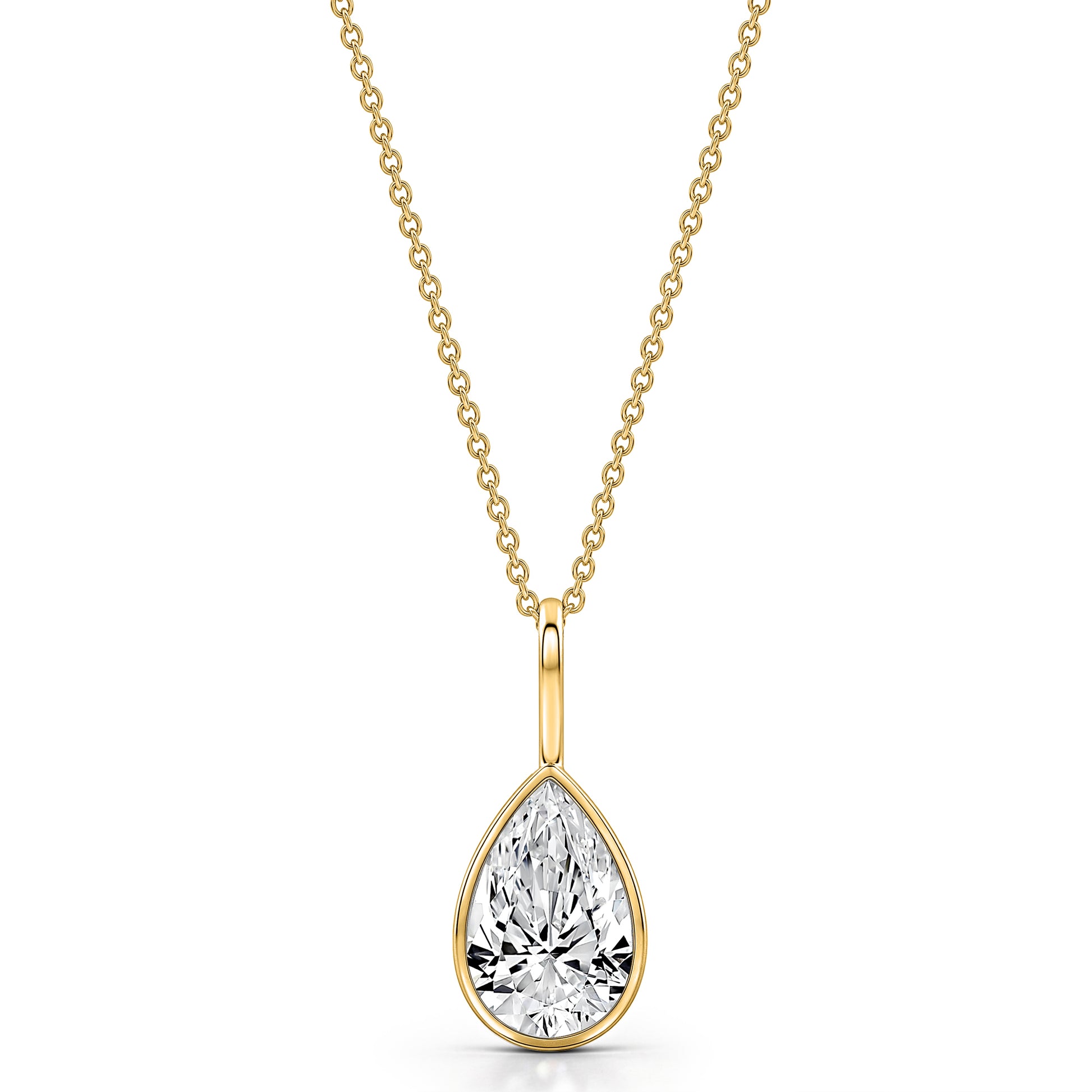 Roseate WaterDrop 2.00 carat pear-shaped lab-grown diamond pendant in 14k yellow gold