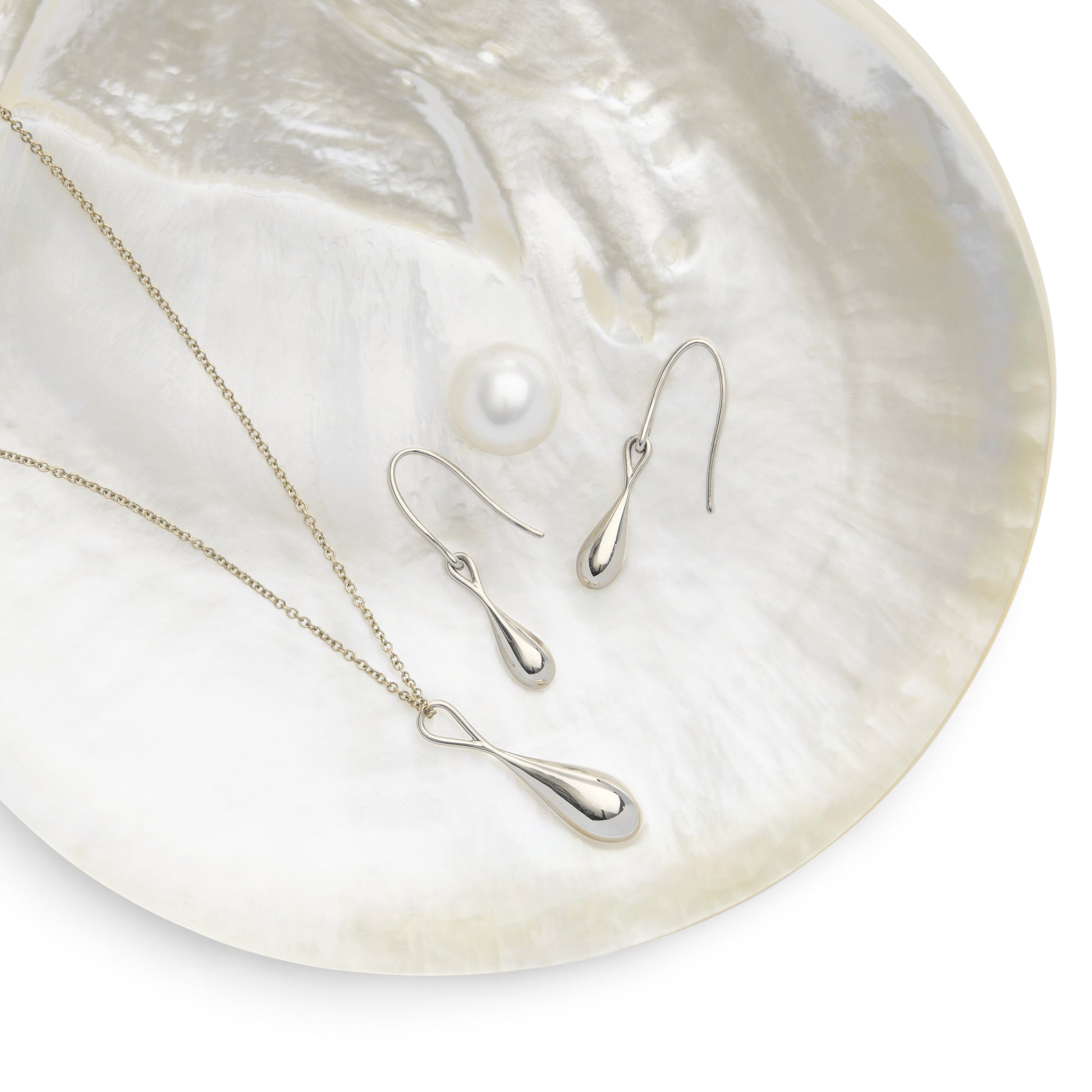 Roseate WaterDrop small pendant in sterling silver styled in context