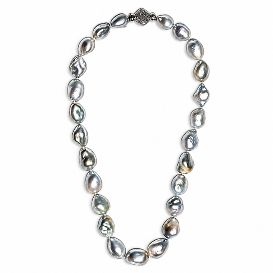 Tahitian baroque pearl necklace with pearls ranging 9.1mm to 13.9mm