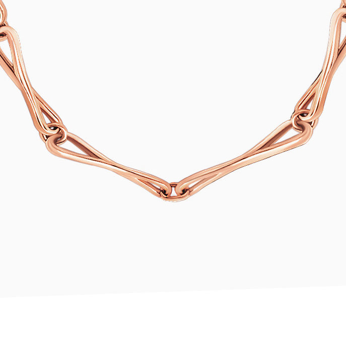 14K rose gold WaterDrop link necklace with large links, cropped close-up of links