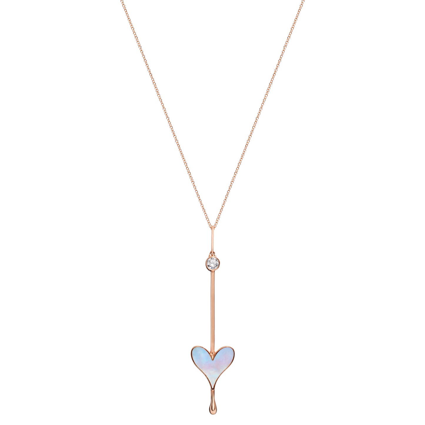 Love Wand Pendant in 18k rose gold and a lab-grown diamond with luminous mother-of-pearl on a gold chain