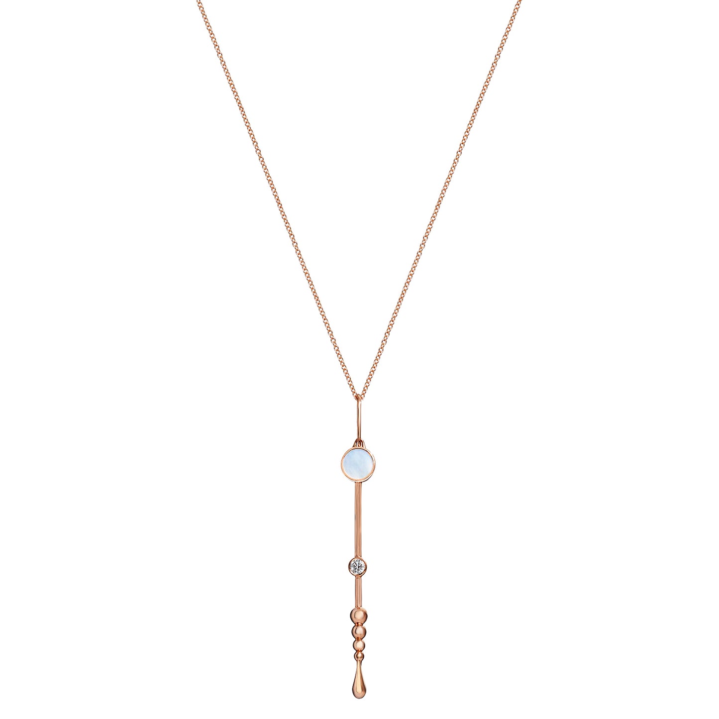 Loyalty Wand Pendant in 18K rose gold with luminous mother-of-pearl and a lab-grown diamond on a chain