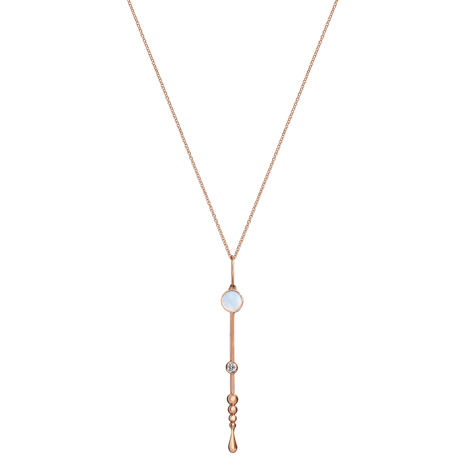 Loyalty Wand Pendant in 18K rose gold with luminous mother-of-pearl and a lab-grown diamond on a chain