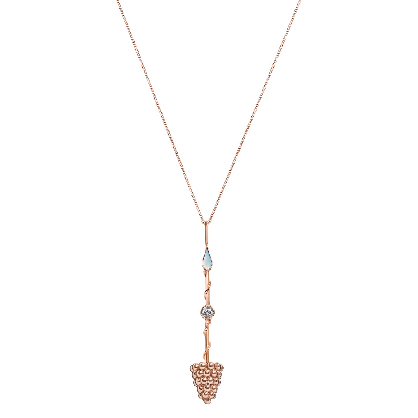 Prosperity Wand Pendant in 18K rose gold with luminous mother-of-pearl and a lab-grown diamond on a chain