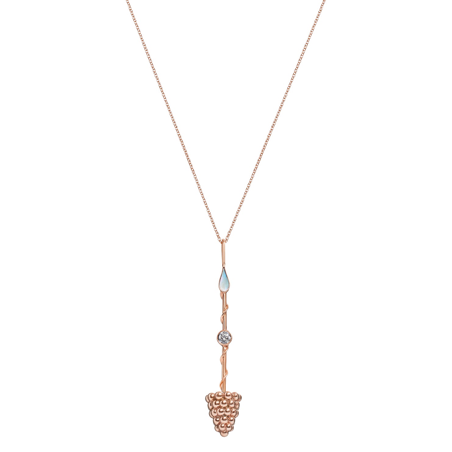 Prosperity Wand Pendant in 18K rose gold with luminous mother-of-pearl and a lab-grown diamond on a chain
