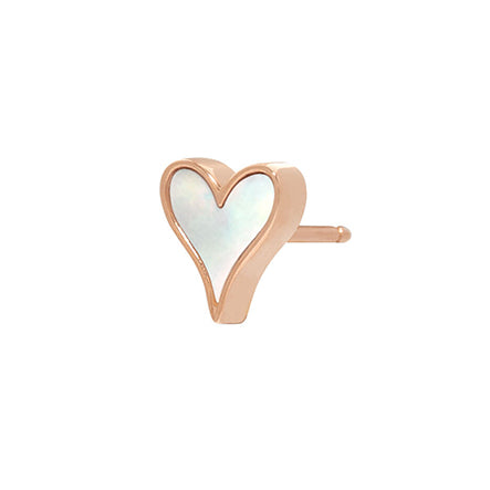 Close detail of Roseate LoveLock 7mm earrings in 18k rose gold with mother-of-pearl