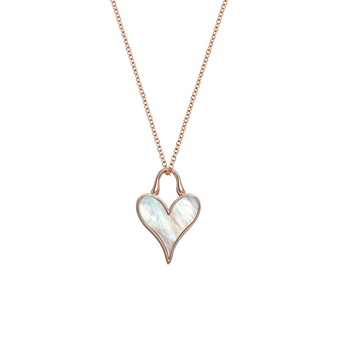 Close detail of Roseate LoveLock 12mm pendant in 18k rose gold with mother-of-pearl