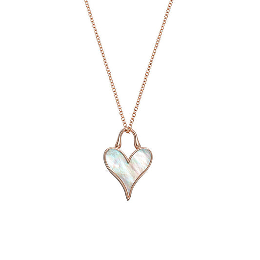 Close detail of Roseate LoveLock 12mm pendant in 18k rose gold with mother-of-pearl