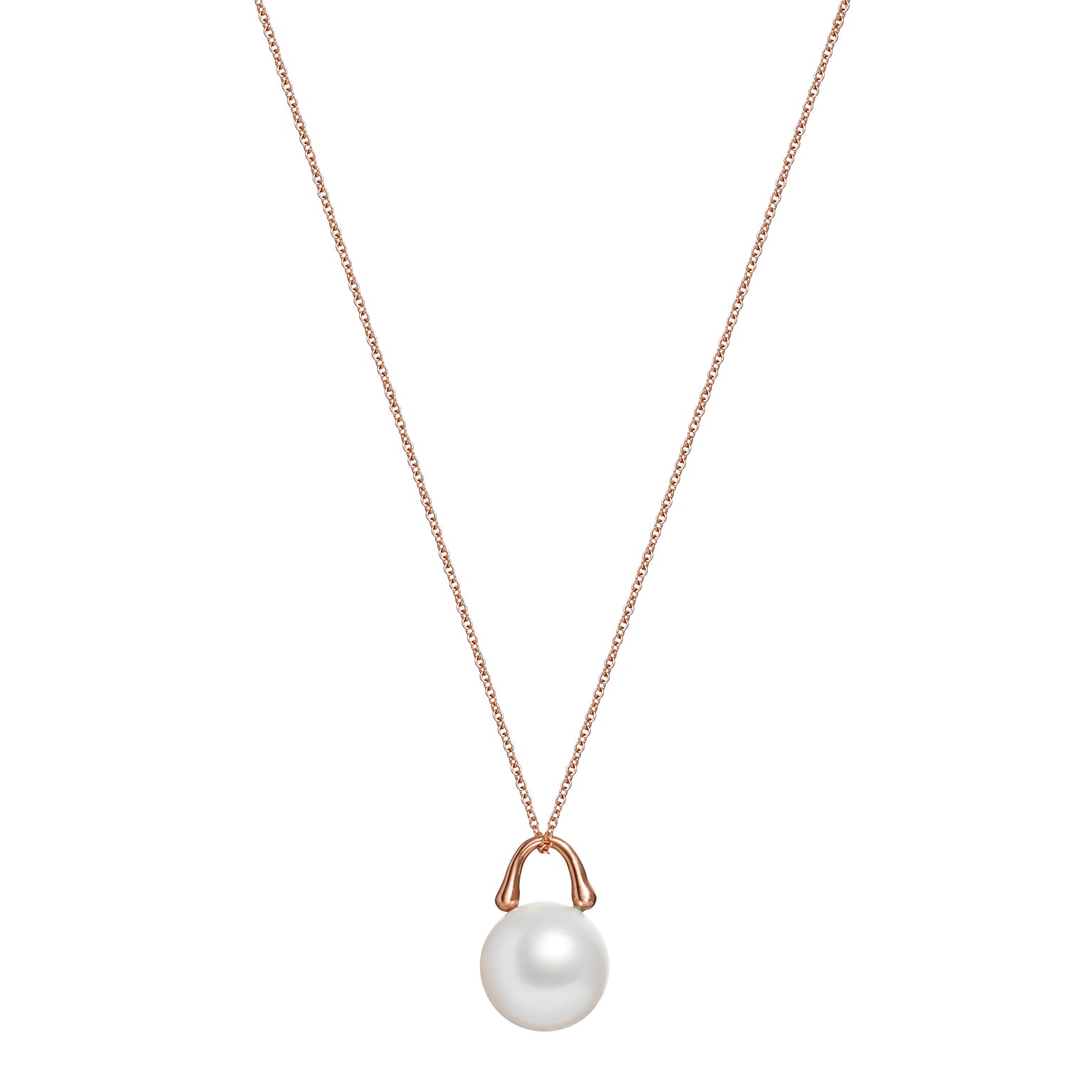 Roseate TreasureLock pendant featuring an 11mm white South Sea cultured pearl set in 18K rose gold. A modern heirloom designed to showcase the exceptional beauty of a single South Sea pearl.