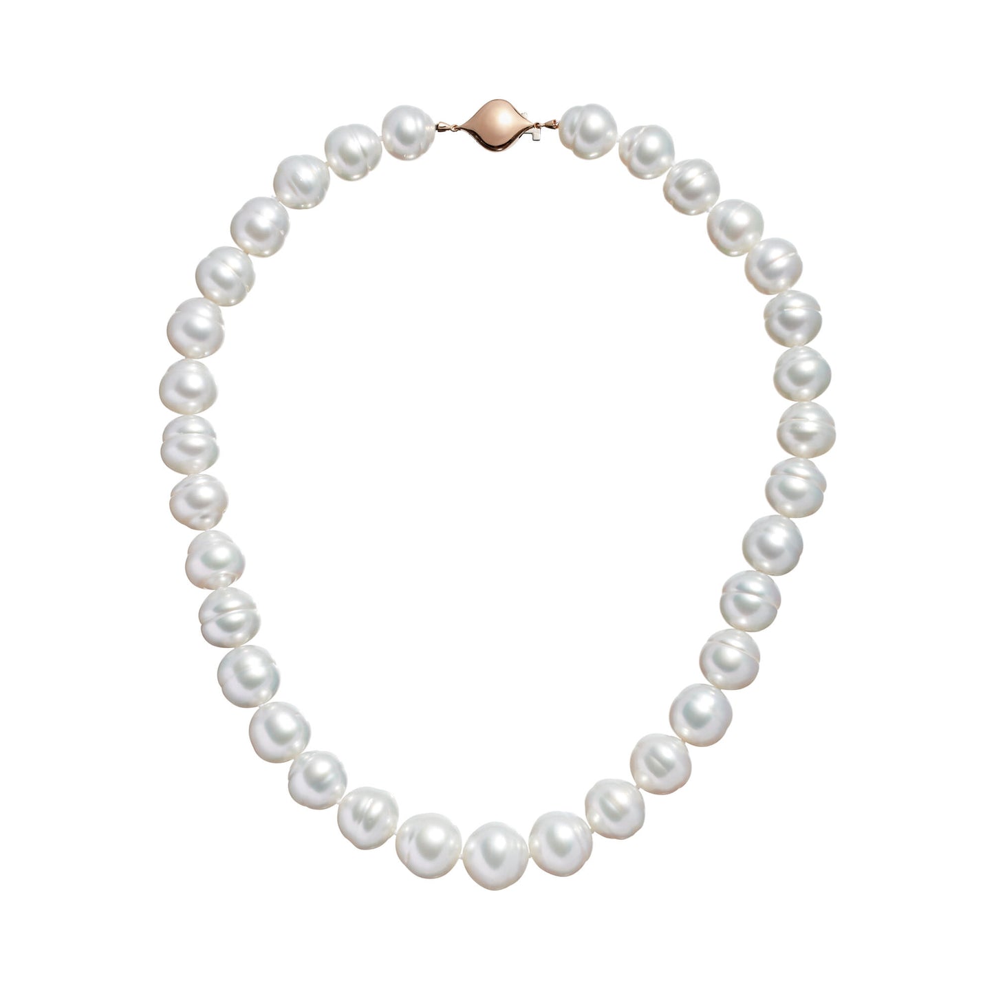 Roseate white Australian South Sea circle cultured pearl necklace featuring naturally luminous Paspaley pearls and an 18K rose gold clasp