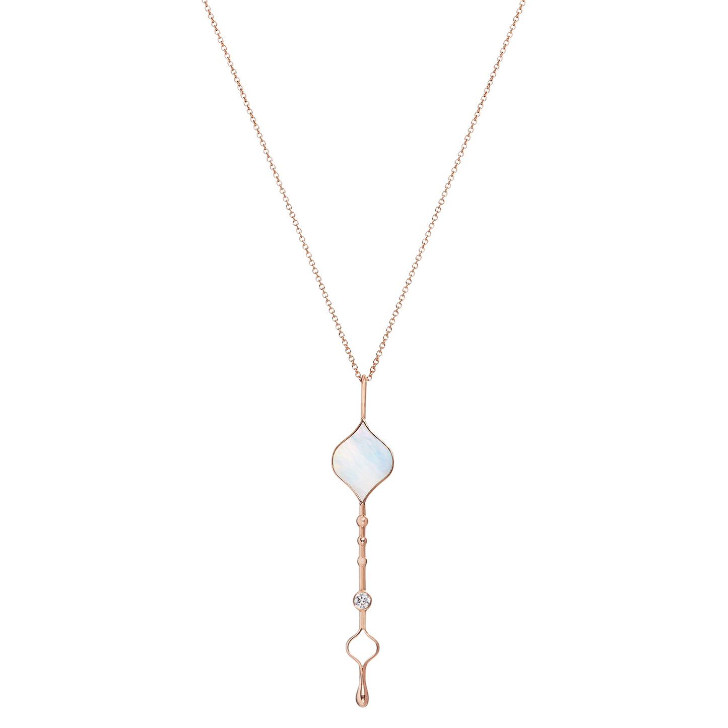 Unity Wand Pendant in 18K rose gold with luminous mother-of-pearl on a chain